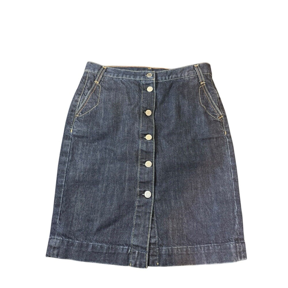 Vintage J CREW  Denim Jean Pencil Straight Stretch Dark Wash Skirt Size 2 Button